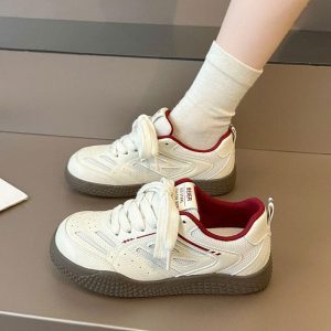 校園低幫板鞋女春季新款休閒小白鞋復古百搭運動風系帶女鞋女鞋子外出鞋學生鞋休閒鞋